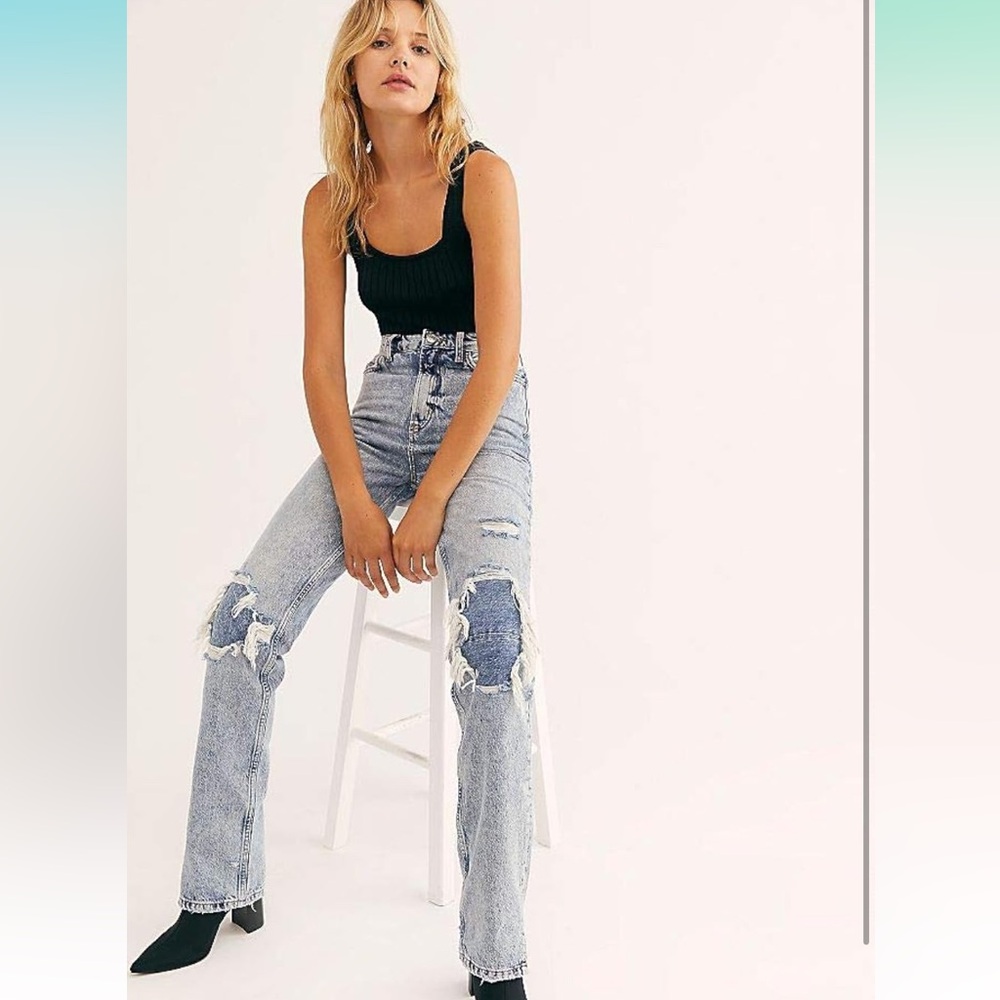 We the Free My Own Lane Distressed Light Wash Bootcut Straight Jeans